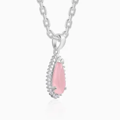 Silver Blush Aura Drop Pendant With Link Chain