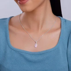 Silver Blush Aura Drop Pendant With Link Chain