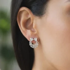 Silver Bow Heart Earrings