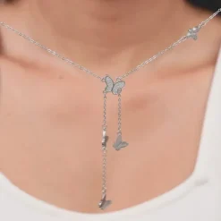 Silver Butterfly Charm Lariat Necklace