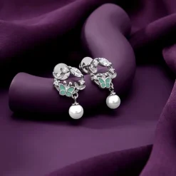 Silver Butterfly Pause Pearl Drop Earrings
