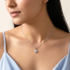 Silver Celeste Floral Pendant with Link Chain