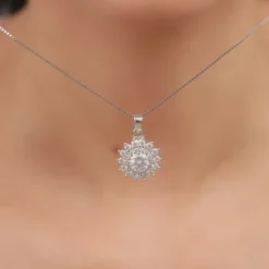 Silver Celestial Floral Pendant With Box Chain