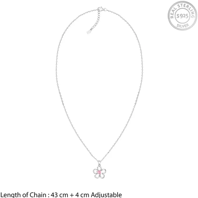Silver Cherished Flower Pendant With Link Chain