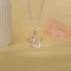 Silver Cherished Flower Pendant With Link Chain
