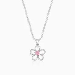 Silver Cherished Flower Pendant With Link Chain