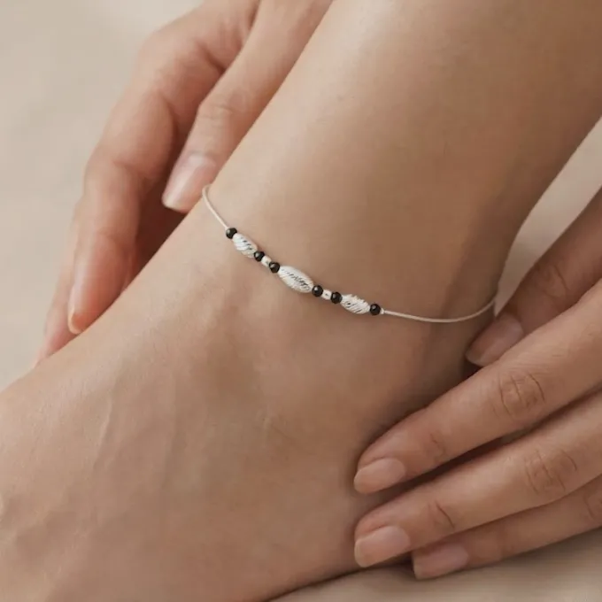 Silver Chrome Beaded Anklet