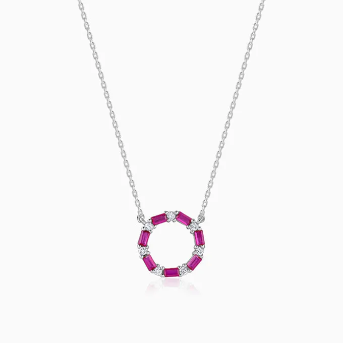 Silver Circle of Pink Necklace