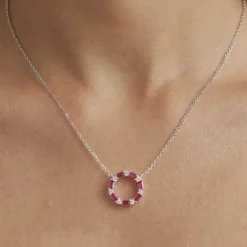 Silver Circle of Pink Necklace