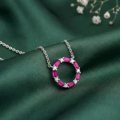 Silver Circle of Pink Necklace