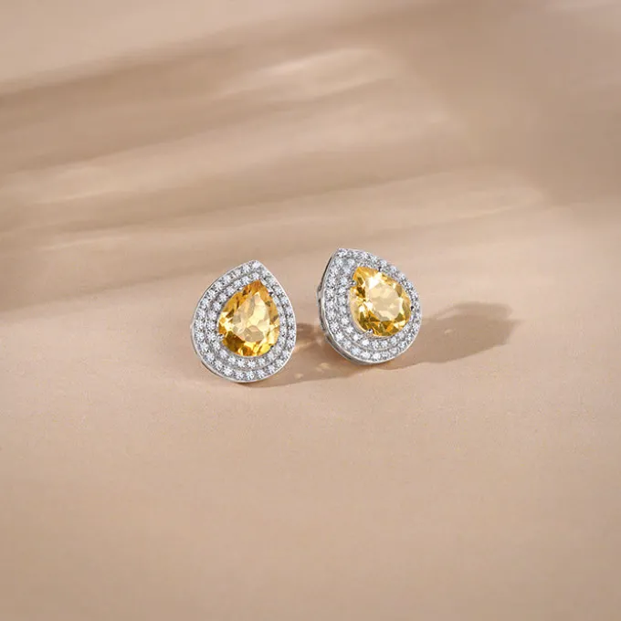 Silver Citrine Drop Studs