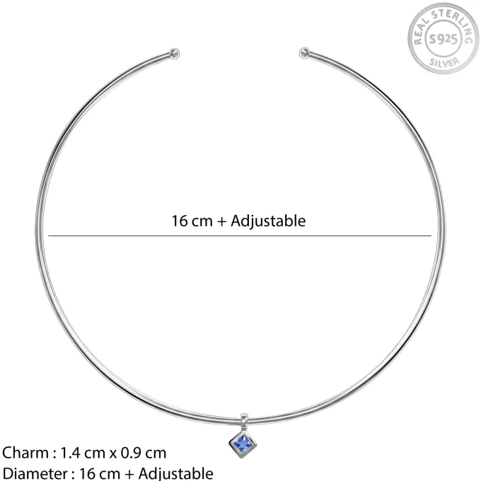 Silver Classic Blue Solitaire Hasli Necklace