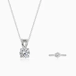 Silver Classic Vintage Solitaire Pendant & Ring Set