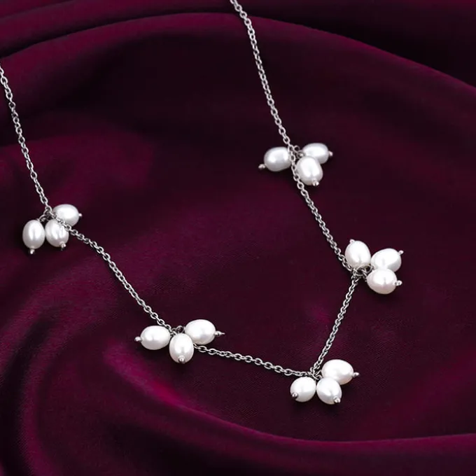Silver Cluster of Pearls Necklace
