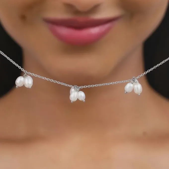 Silver Cluster of Pearls Necklace