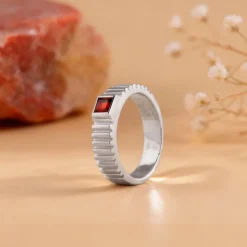 Silver Cog Garnet Ring For Him
