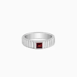 Silver Cog Garnet Ring For Him