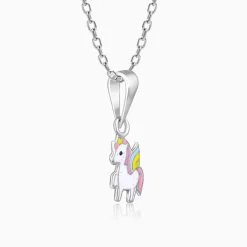 Silver Colourful Unicorn Kids Pendant With Link Chain (7-10 yrs)