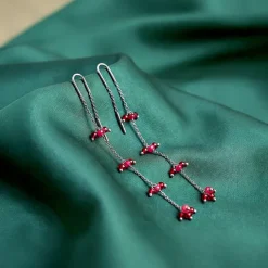 Silver Crimson Sui Dhaga Earrings