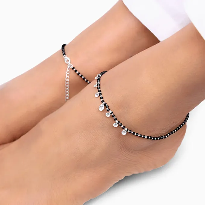 Silver Crystal Charm Anklet