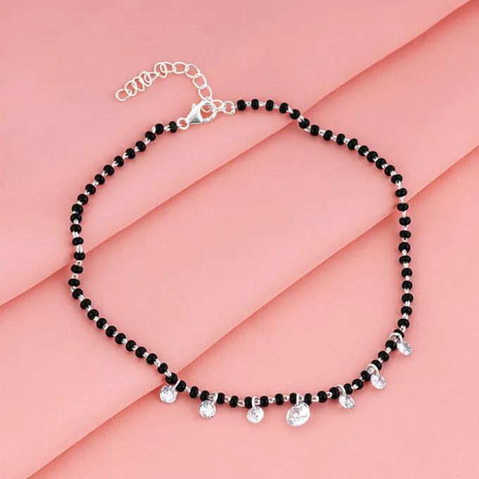 Silver Crystal Charm Anklet