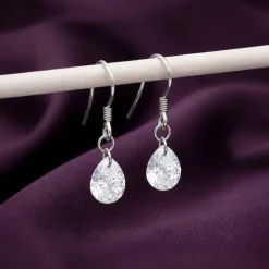 Silver Crystal Dew Drop Earrings