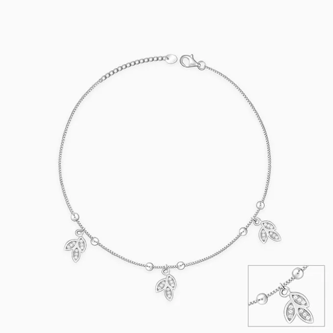Silver Dangling Triple Leaf Charm Anklet