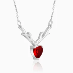 Silver Deer Heart in Red Necklace
