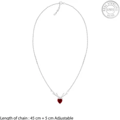 Silver Deer Heart in Red Necklace