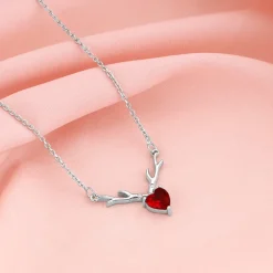 Silver Deer Heart in Red Necklace