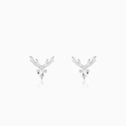 Silver Deer Heart Stud Earrings