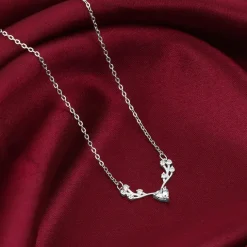 Silver Deer Heart Zircon Necklace