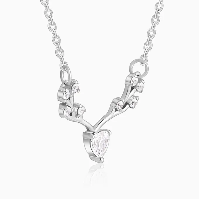 Silver Deer Heart Zircon Necklace