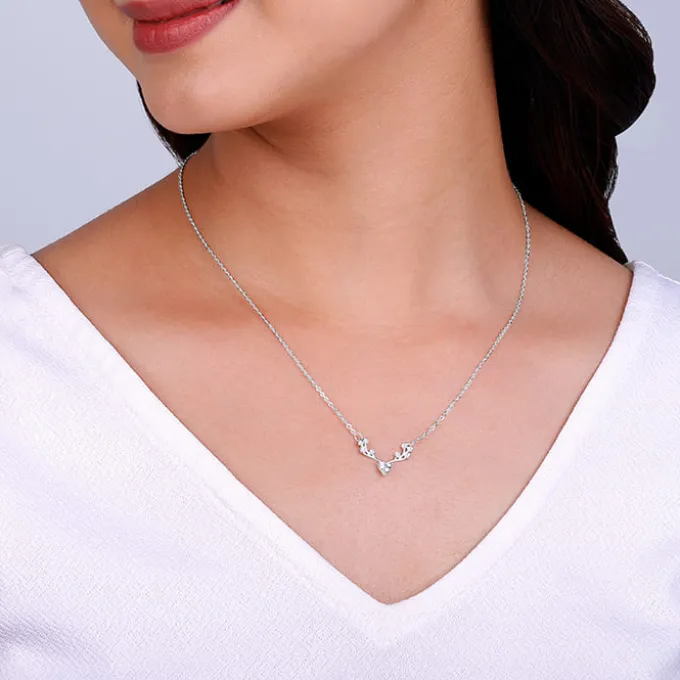 Silver Deer Heart Zircon Necklace