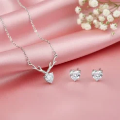 Silver Deer Solitaire Heart Set