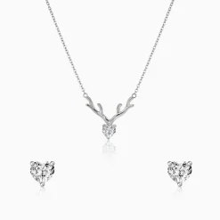 Silver Deer Solitaire Heart Set