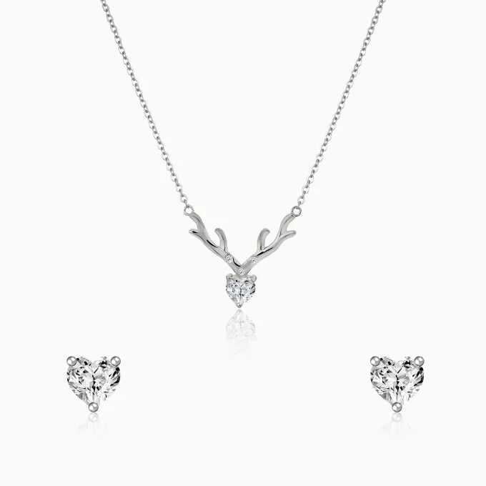 Silver Deer Solitaire Heart Set