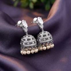 Silver Demi Pearl Chandbali Earrings
