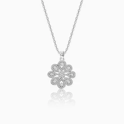 Silver Divine Flower Pendant With Link Chain