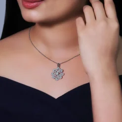 Silver Divine Flower Pendant With Link Chain