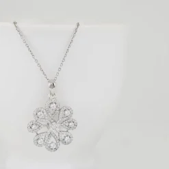 Silver Divine Flower Pendant With Link Chain