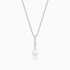 Silver Drop of Pearl Pendant with Link Chain