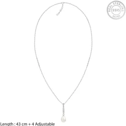 Silver Drop of Pearl Pendant with Link Chain