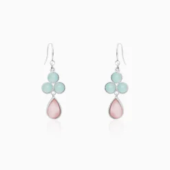 Silver Dual Tone Chalcedony Flower Drop Earrings