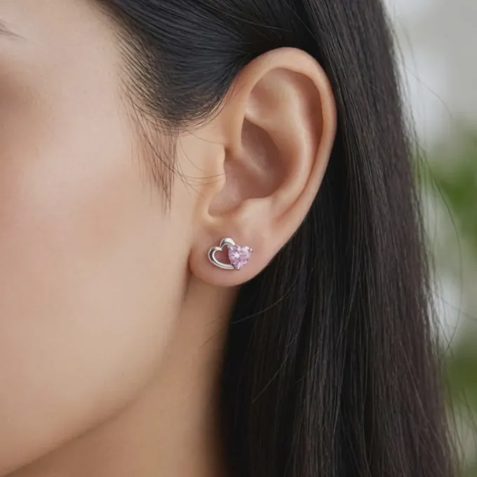 Silver Duo Heartbeats Stud Earrings