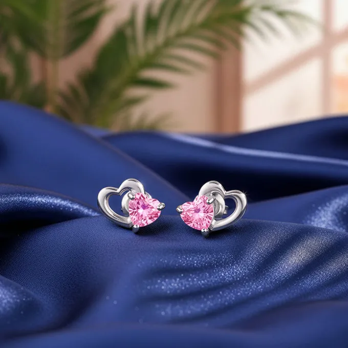 Silver Duo Heartbeats Stud Earrings