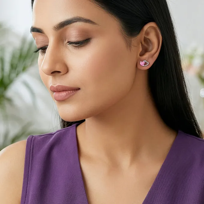 Silver Duo Heartbeats Stud Earrings