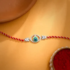 Silver Elegant Peacock Feather Rakhi