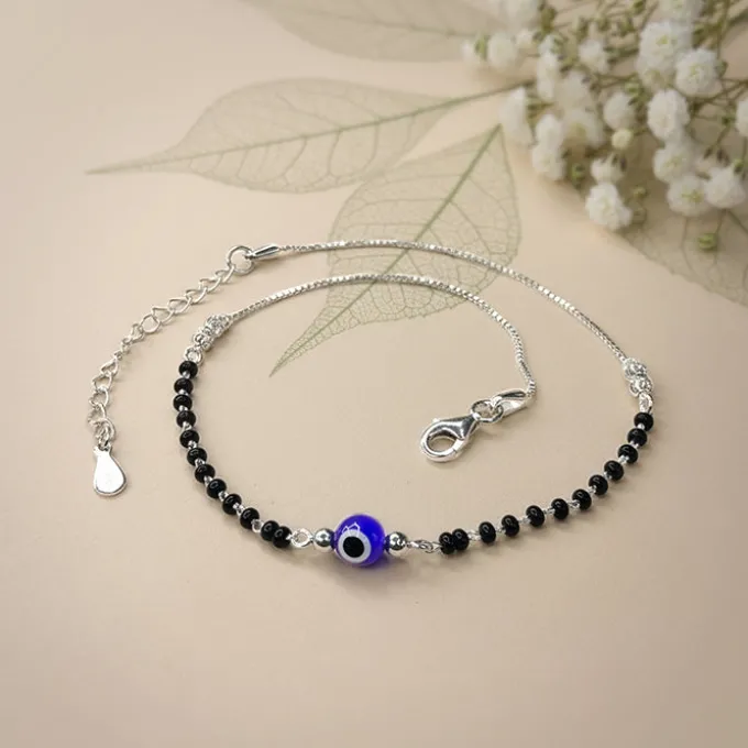 Silver Evil Eye Anklet
