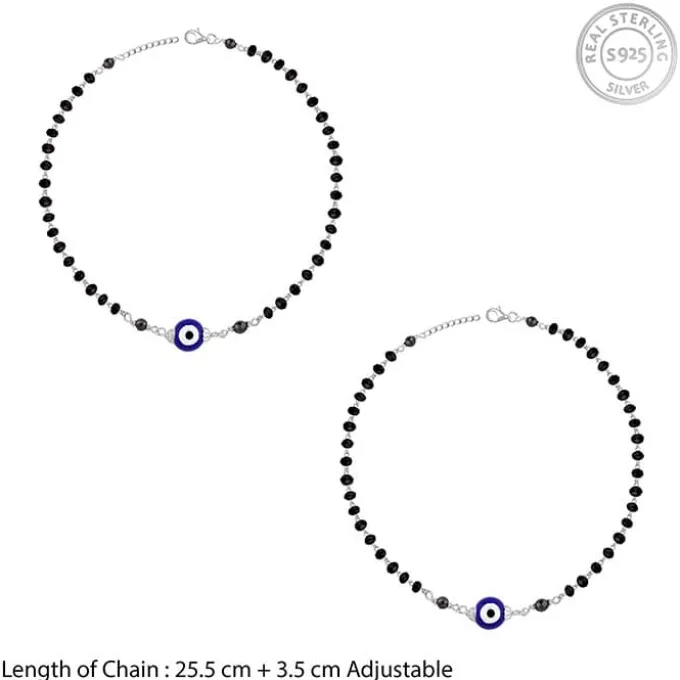 Silver Evil Eye Beaded Anklet